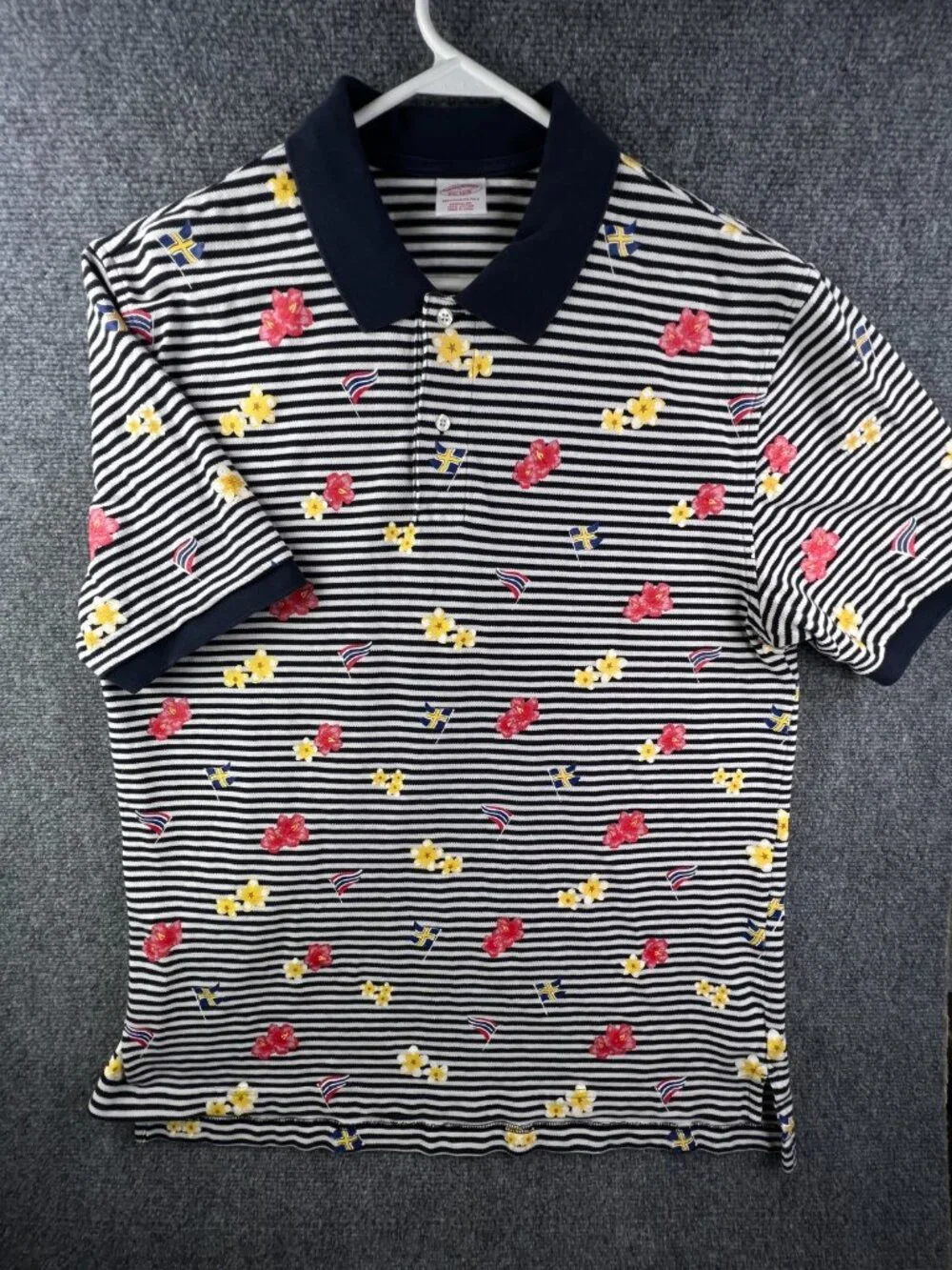 Brooks Brothers Floral Flags Short Sleeve Polo Shirt Striped Large Original Fit - Picture 2 of 15